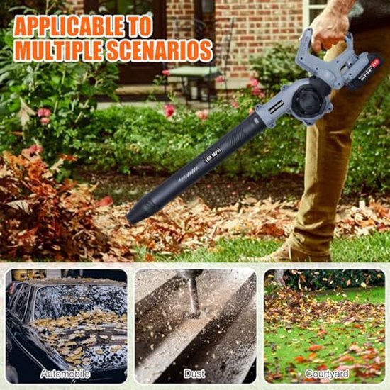 Fiauli Draadloze bladblazer, elektrische accu-bladblazer met 2 accu's en oplader, 3 snelheidsmodi, draaibare handgreep, sproeiers, 21 V werkt op batterijen, voor gazonverzorging, terras, EU — afbeelding 3