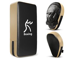 Odoland Bokshandschoenen en kickpack-set, bokshandschoenen Focus Pads, Taewondo Kick Pad, geweldig voor boksen, kickboksen, karate, muay thai, bokstraining, rood goud blauw