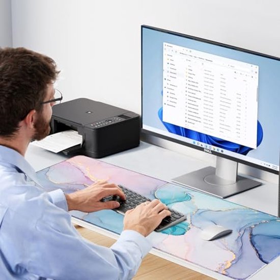Giecy Gaming-muismat XXL, groot 900 x 400 mm, bureauonderlegger met antislip rubberen basis, bureaumat voor toetsenbord, pc, laptop(Roze marmer cyaan) — afbeelding 2