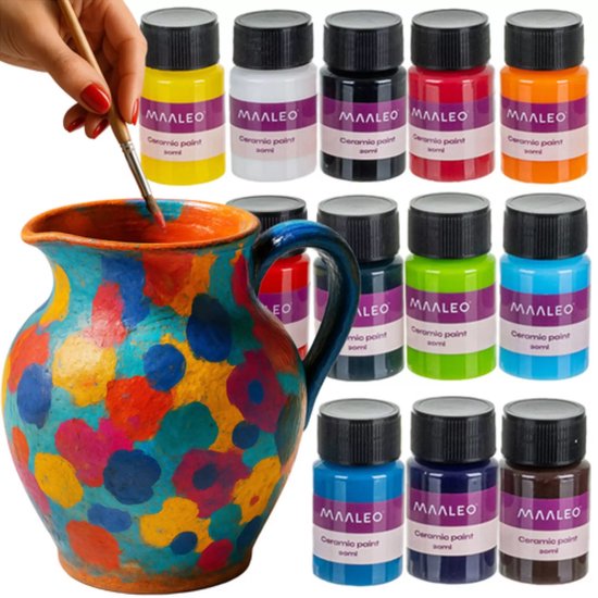 Maaleo Glas- en Keramiekverfset 12×20 ml – Glas-in-loodverf voor Porselein, Mokken & Borden – Ovenbestendige Creatieve Verfset