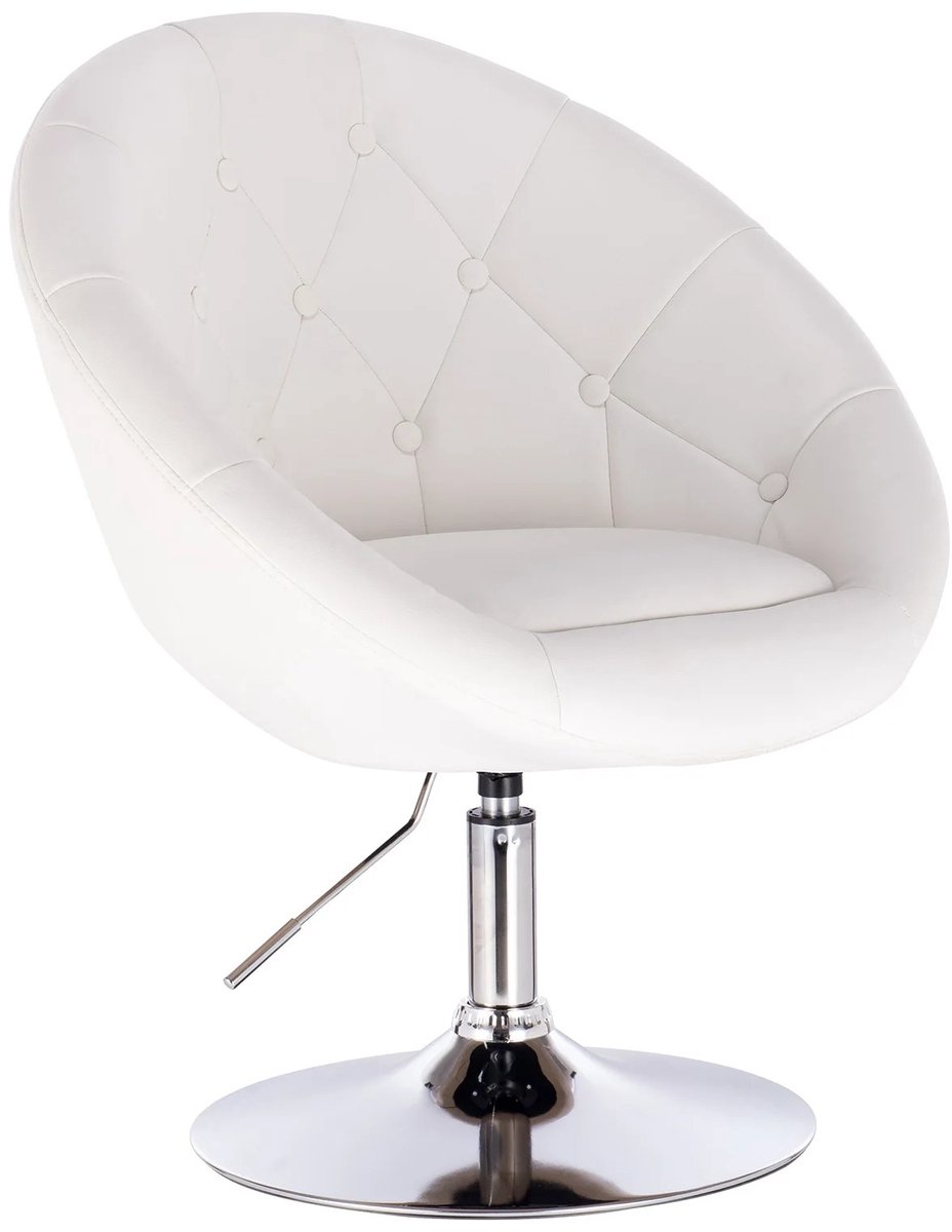 Cozy Cottage® Draaibare Loungestoel met Armleuningen – In Hoogte Verstelbare Barstoel – Ergonomische Design Stoel voor Woonkamer, Bar & Keuken - Leder - Wit