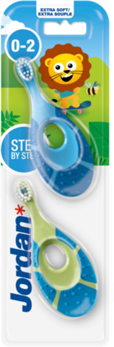 Jordan® Step 1 Baby Tandenborstel (0-2 jaar) – De orginele babytandenborstel voor de Allerkleinsten met bijtring - 2 pack - Blauw