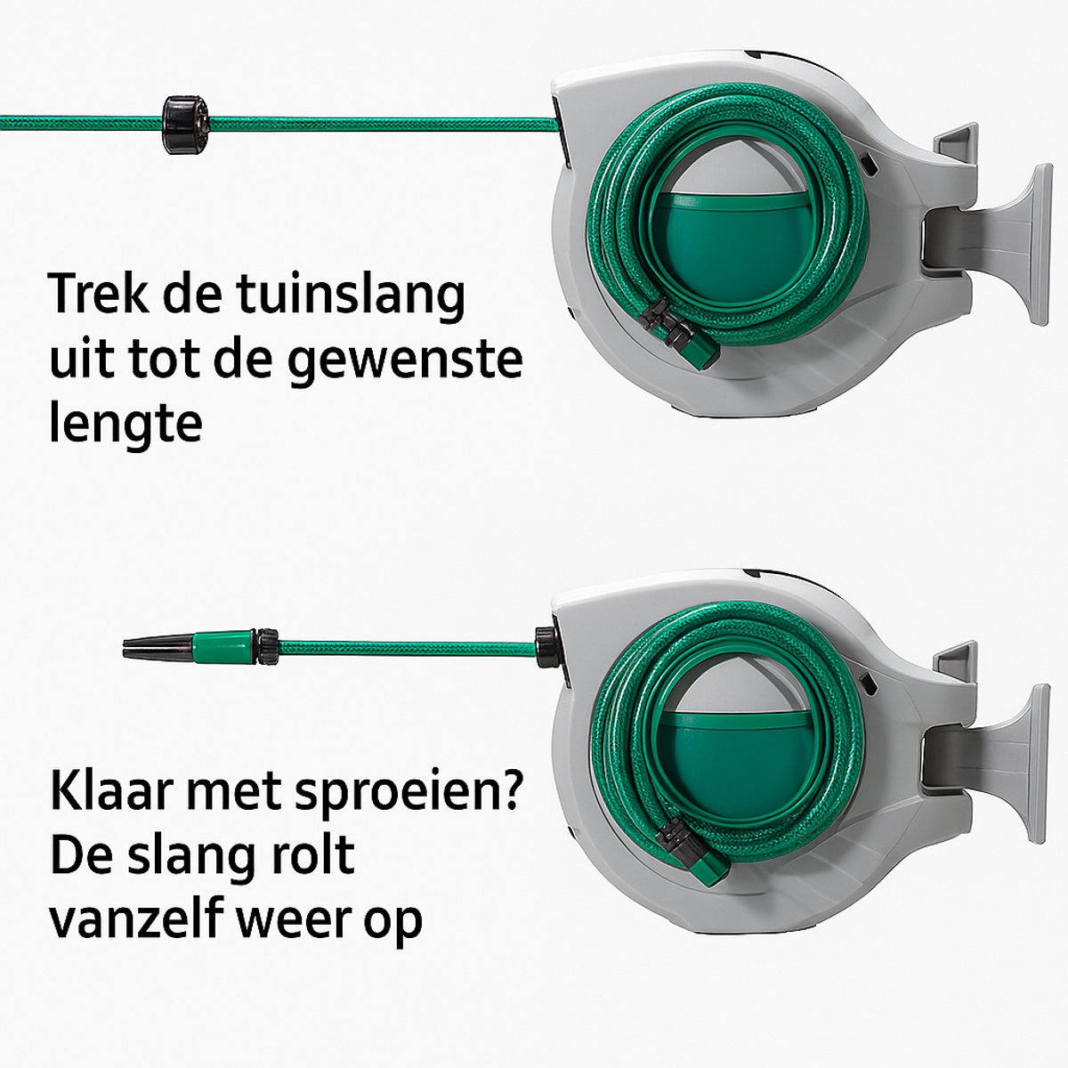 Automatische slanghaspel - incl. 30m tuinslang, spuitstuk en koppelingen- Slanghaspel automatisch - 180° Draaibare muurhaspel - Wandslangenbox met tuinslang - Gardena – foto 7