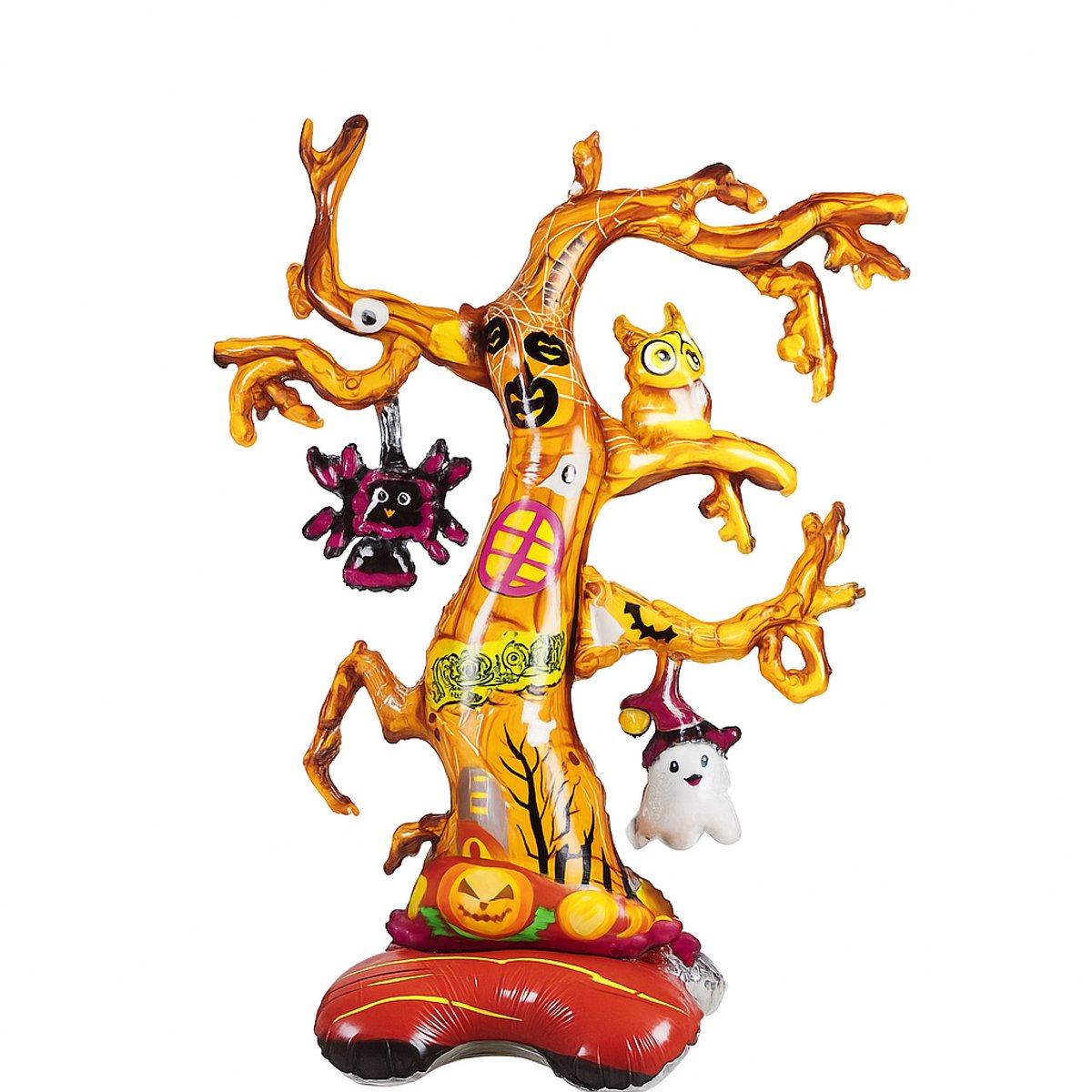 Grote Halloween Folieballon Boom – Zelfstaand Opblaasbaar Halloweenfiguur – 130 cm Hoog – Grote Decoratie met Spookje, Spin en Pompoen
