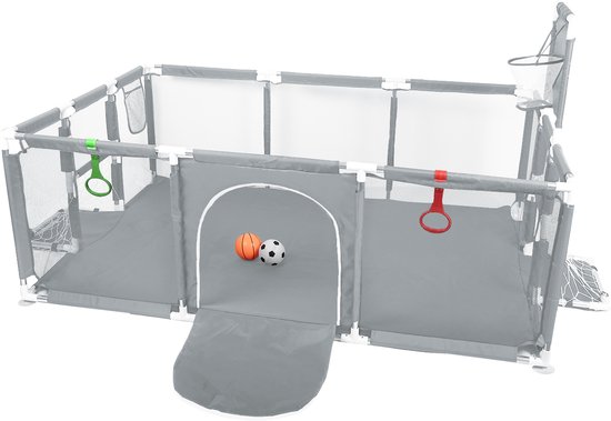 PIPIPOXER - Parc Bébé avec ballons de football et de basketball - Base antidérapante - 180 x 120 cm - Gris foncé