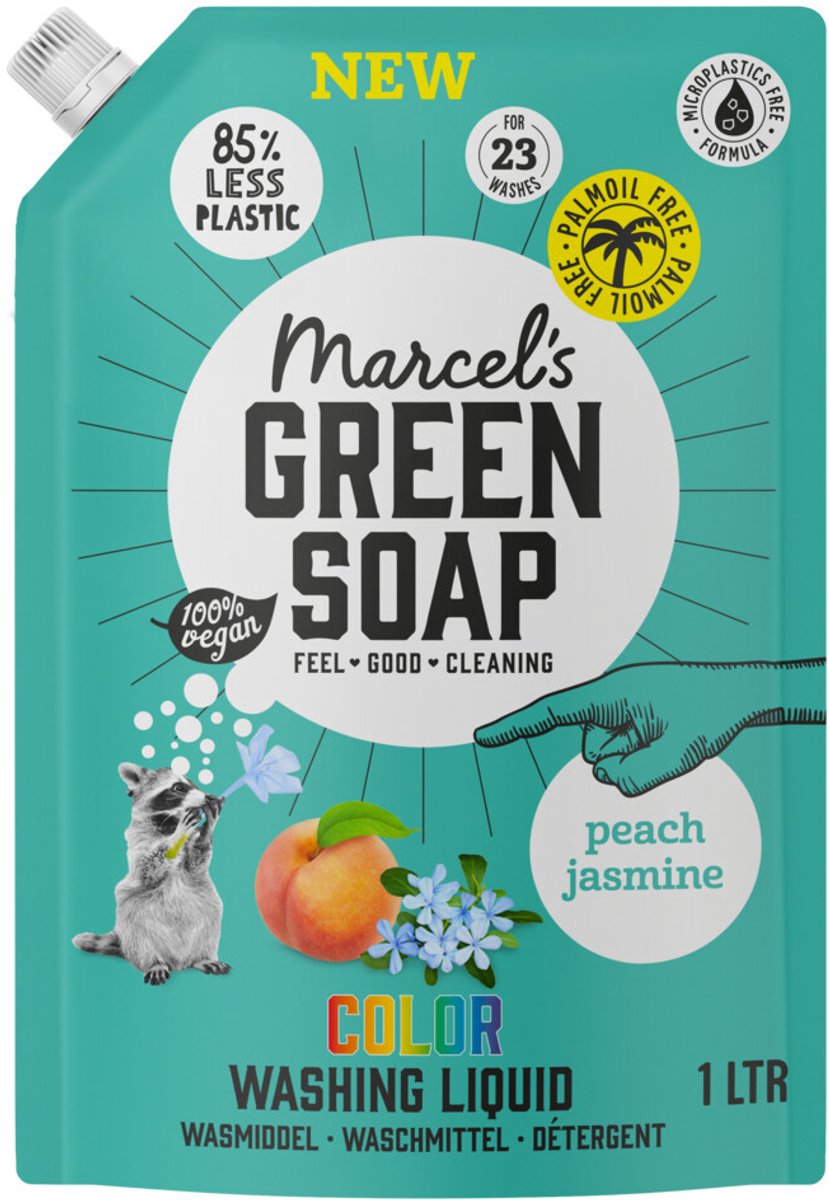Marcel's Green Soap - Vloeibaar Wasmiddel - Kleur - Navulling - Perzik & Jasmijn - Effectief & natuurlijk - 23 Wasbeurten - 1 liter - 1 stuk