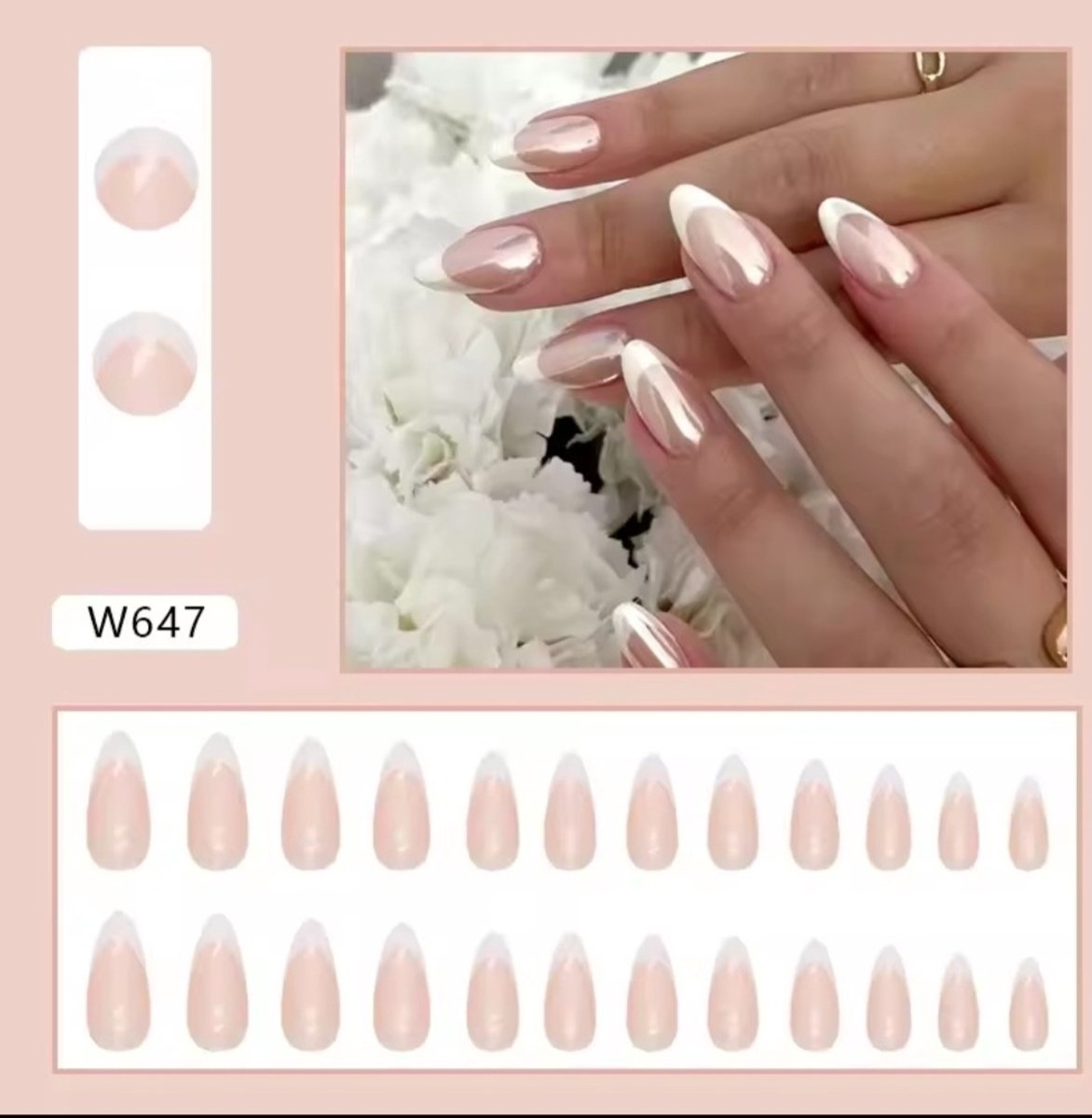 Set van 24 kunstnagels Pink White Tip