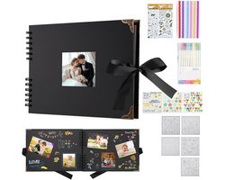 Fotoalbum - Scrapbook - 29,5 X 21 Cm - Design Album - Met Stickers, Pennen En Meer - Plak Tot Wel 160 Foto's - Gastenboek - Scrapbook - Handig Universeel Formaat - Geschikt Voor Diploma-Uitreiking, Valentijnsdag, Jubileum - Zwart