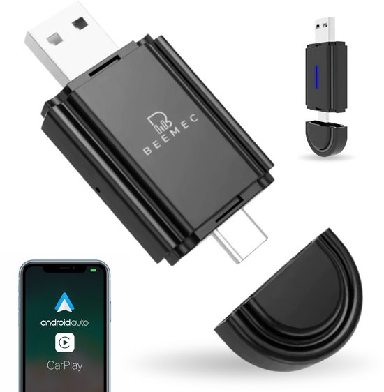 Beemec® 2-in-1 CarPlay Dongle - Android Auto Dongle - CarPlay - Draadloos CarPlay & Android Auto - Zwart - 2025