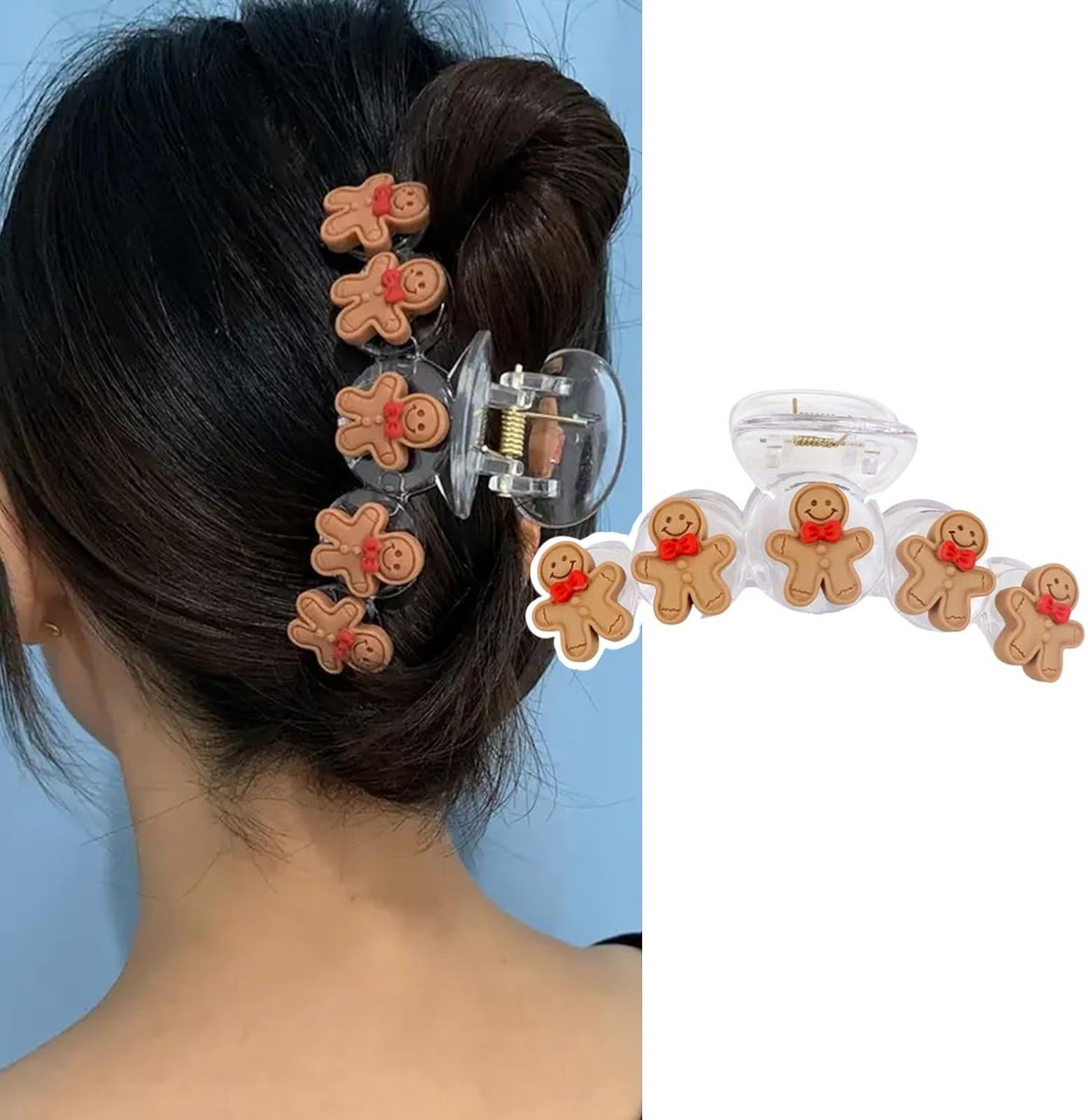 Daity Kersthaarspelden - peperkoekmannetjeshaarspelden - transparante - antislip haaraccessoires van acryl - schattige peperkoekmannetjeshaarspelden - wintervakantiehaarspelden met sterke grip voor vrouwen en meisjes