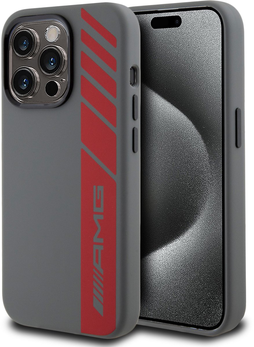 AMG Back Cover voor iPhone 15 Pro - Magsafe - Sportief Design - Grijs met Rood Accent