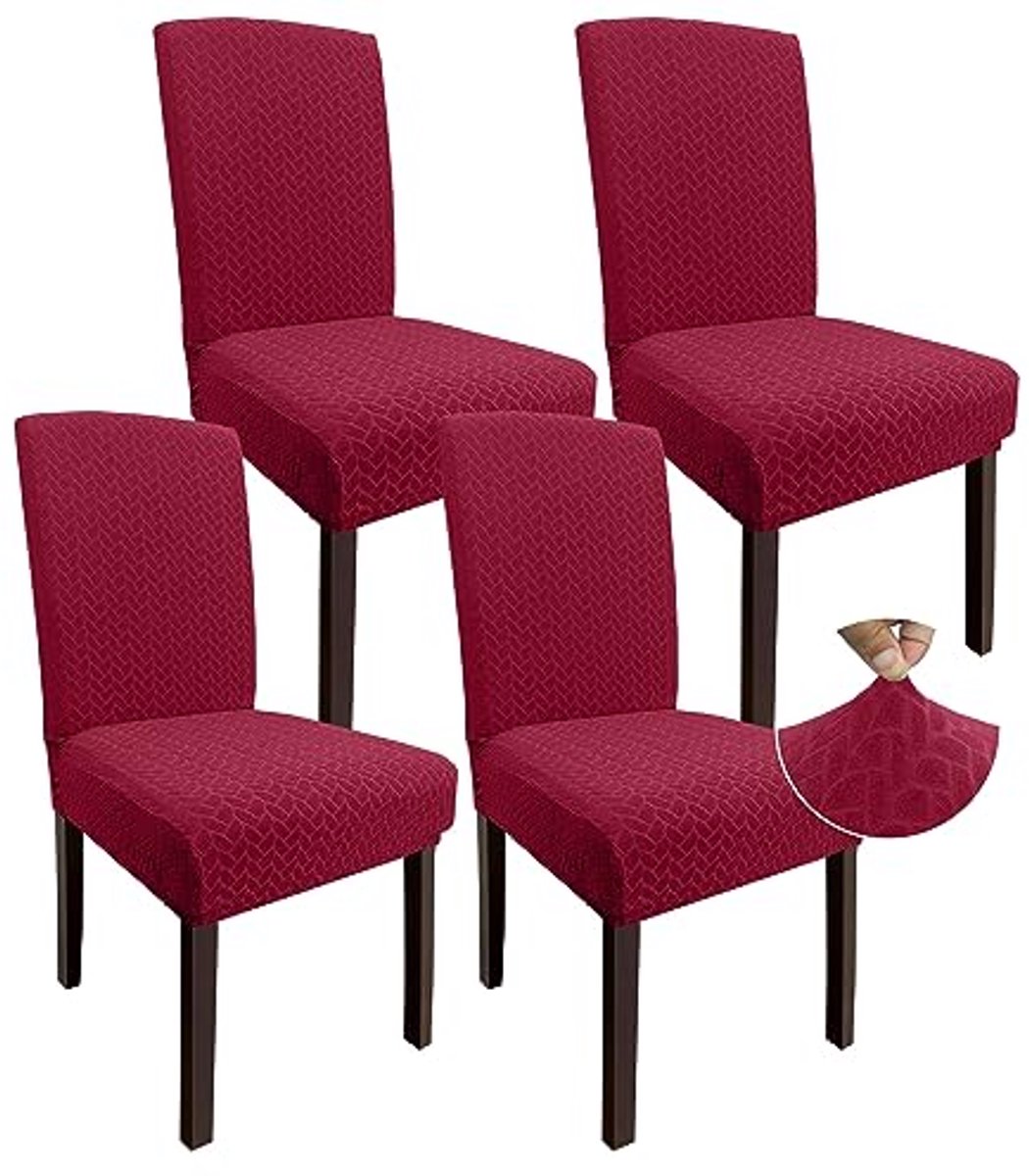 Rekbare Eetkamerstoelhoezen - Set van 4 Wijnrood - Jacquard Stoelbeschermers voor Kinderen en Huisdieren