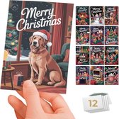 Inspra Studio – Luxe Kerstkaarten met Enveloppen – 12 Stuks – Jaren 90 Wenskaarten Set 1+2 – Artistieke Illustraties met Nostalgische Retro Stijl