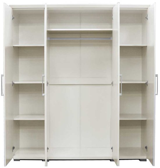 Armoire Nikkie | 183x160x52cm | 4 portes | blanc - Rousseau - Armoires de chambre à coucher - Blanc - Panneaux de particules - Armoires de chambre à coucher