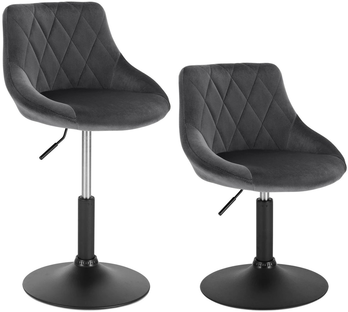 Set van 2 Fluwelen Barkrukken – In Hoogte Verstelbare Draaibare Barstoelen met Rugleuning – Gestoffeerde Lounge Stoelen voor Thuisbar, Keuken & Eetkamer - Velvet - Grijs