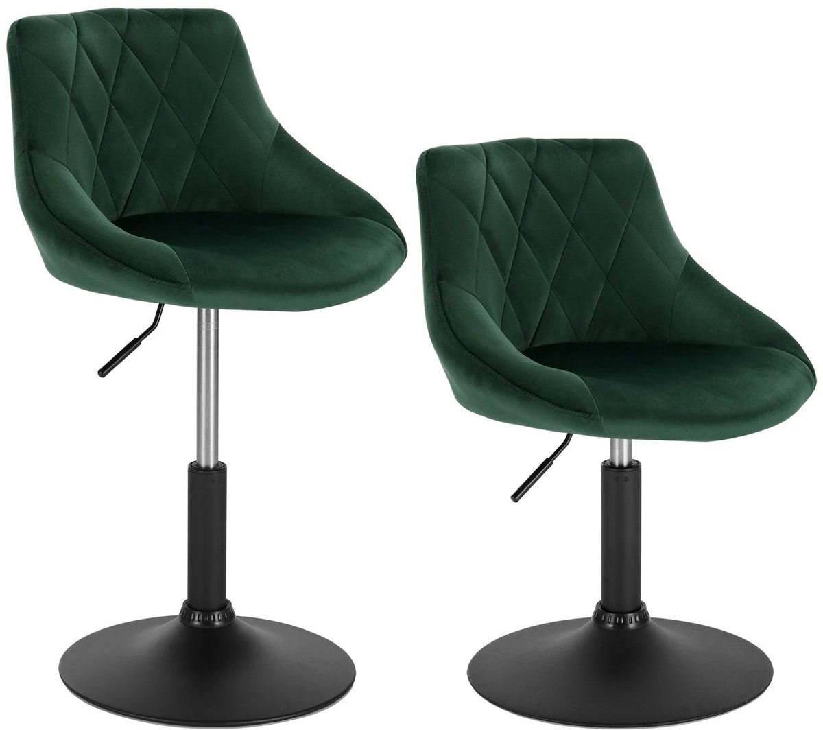 Set van 2 Fluwelen Barkrukken – In Hoogte Verstelbare Draaibare Barstoelen met Rugleuning – Gestoffeerde Lounge Stoelen voor Thuisbar, Keuken & Eetkamer - Velvet - Groen