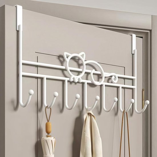 Deurhaken - Witte badkamer- en opberghaken - Haken achter de deur - Geschikt voor het ophangen van handdoeken, tassen, badjassen - Toepasbaar in badkamers, woonkamers, slaapkamers, etc. - Opberghaken - Badkamerhaken - Haken zonder boren - Witte kat