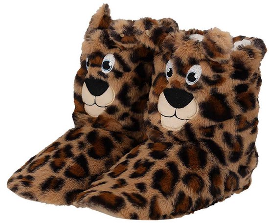 Pantoufles léopard Apollo - Peluche - Pantoufles 3D - Modèle montant - Pointures femme 40-42