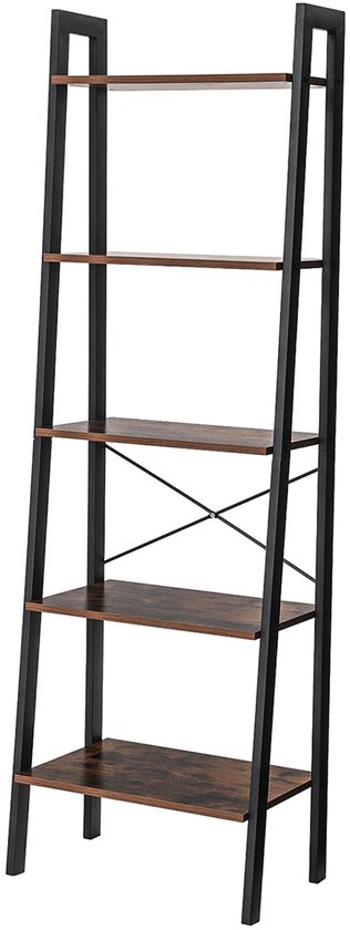 Ladderplank - Staande Plank - 5 Planken - Boekenplank - Ladderdisplay Plank - Moderne Ladderplank - Hoge Ladderplank - Ladderplank Voor Opslag - Industrieel Design - Spaanplaat - Vintage - 56 x 172 x 34 cm (B x H x D)