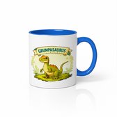 Grumpasaurus Dinosaurus Grappige Wit-Blauwe Mok – Schattige Grumpy Dino Cartoon Koffiemok 330 ml