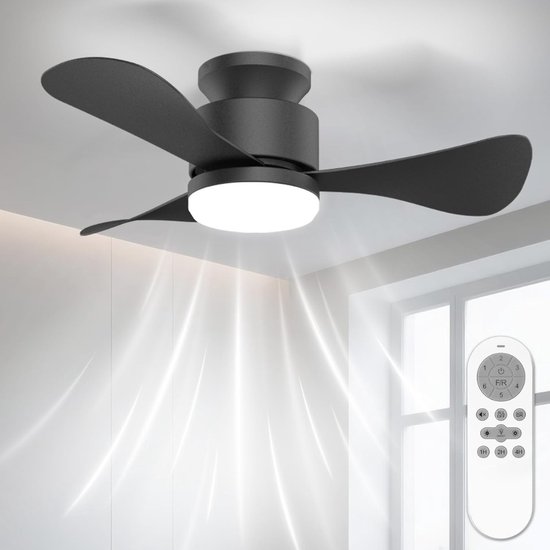Plafondventilator met LED Verlichting 71 cm, Stille DC Motor, Afstandsbediening, Omkeerbaar, Energiezuinig