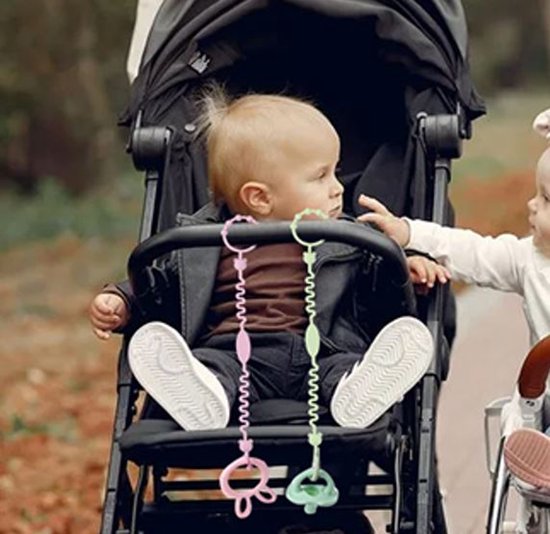Verstelbare bandjes - Ketting - Koord - Silicone - rekbare veiligheidsriempjes voor speelgoed - Aan de kinderwagen - Kinderstoel - Autostoel - Anti weggooi - Bekercatcher - Baby - 40cm - Beer - Set van drie bandjes - Blauw Bruin en Rose van Briljant Baby — afbeelding 3