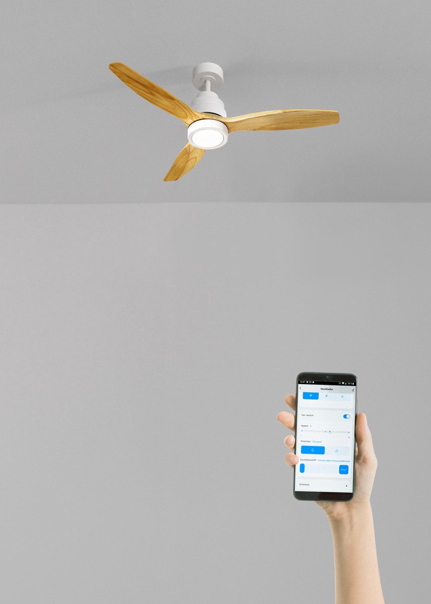 CREATE - Plafondventilator 40W silent 100% hout - Wit / Licht hout - Ø112cm - Met licht - WIFI + Afstandsbediening - WIND STYLANCE – foto 7