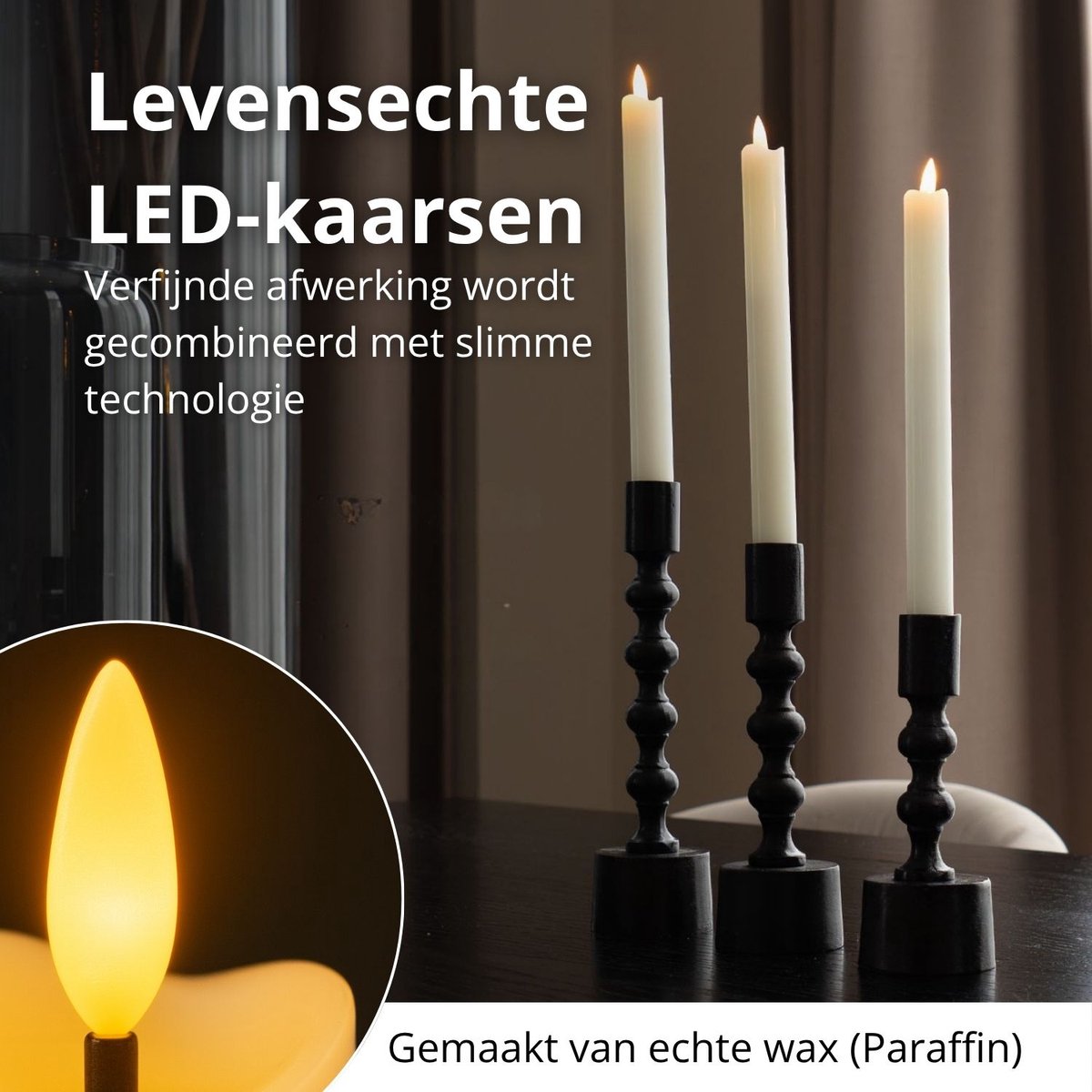 FlinQ LED Dinerkaarsen met Bewegende Vlam - Nep Kaarsen met Flikkerende Vlam - Inclusief Afstandsbediening met Timer En Dimfunctie - 6 Stuks - Wit — cadeau in Wonen & Interieur - foto 2