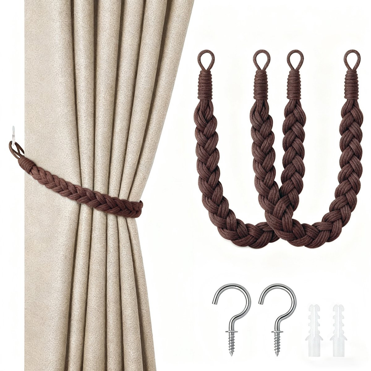 Gordijn touw gesp 2 stuks Effen Kleur Gordijn Gespen Tie Touw Gordijn Haken Gordijn Tieback Houder Clips Hand Weven Katoen Linnen Touw Home decor