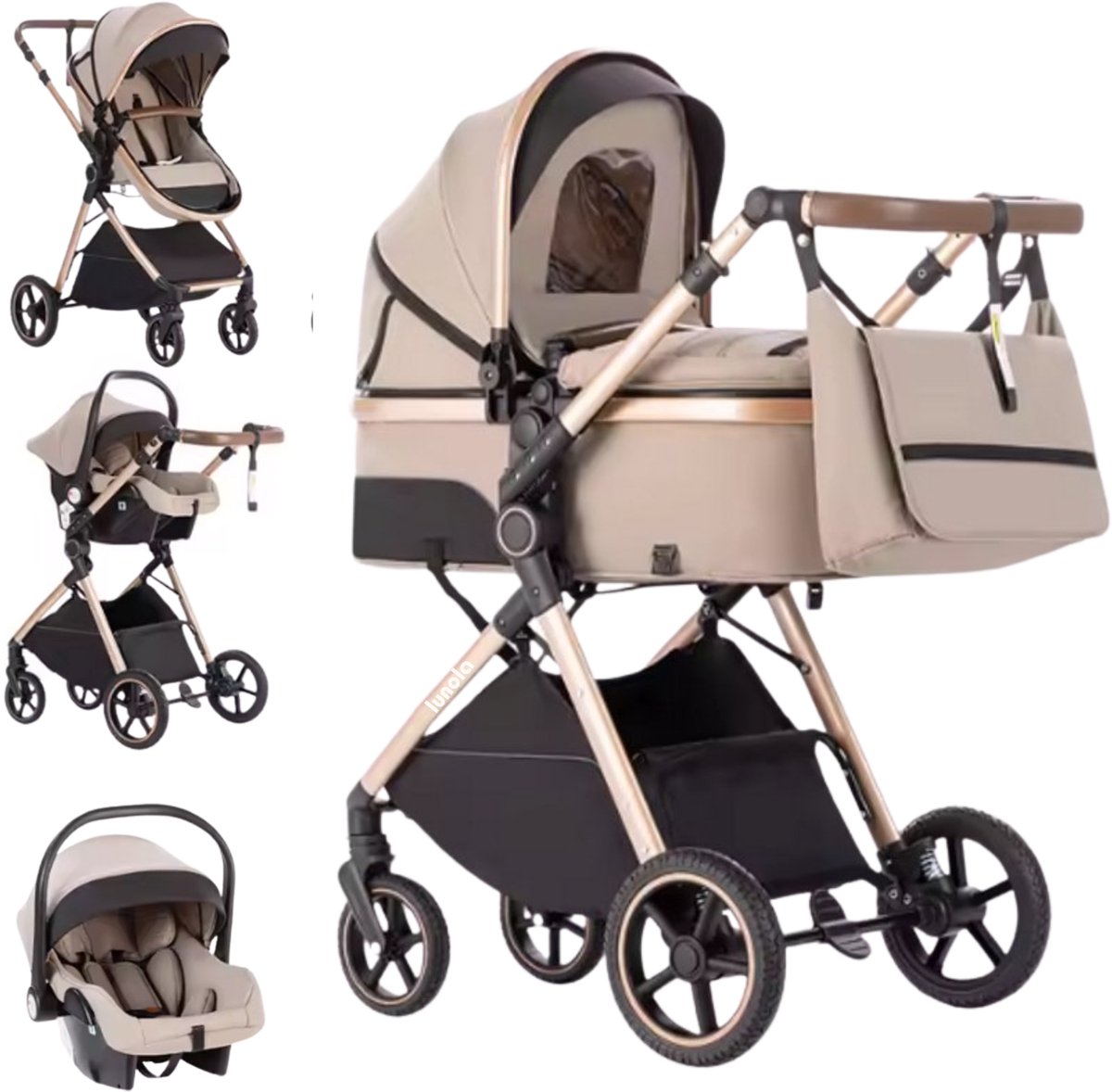 Lunola Oria Kinderwagen 3-in-1 met Autostoel - Khaki - Lunola - €299,00