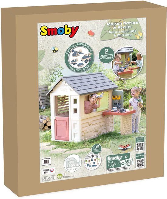 Smoby - Speelhuis nature play Smoby life - DHZ werkbank en tal van accessoires inbegrepen - Huis om te klussen