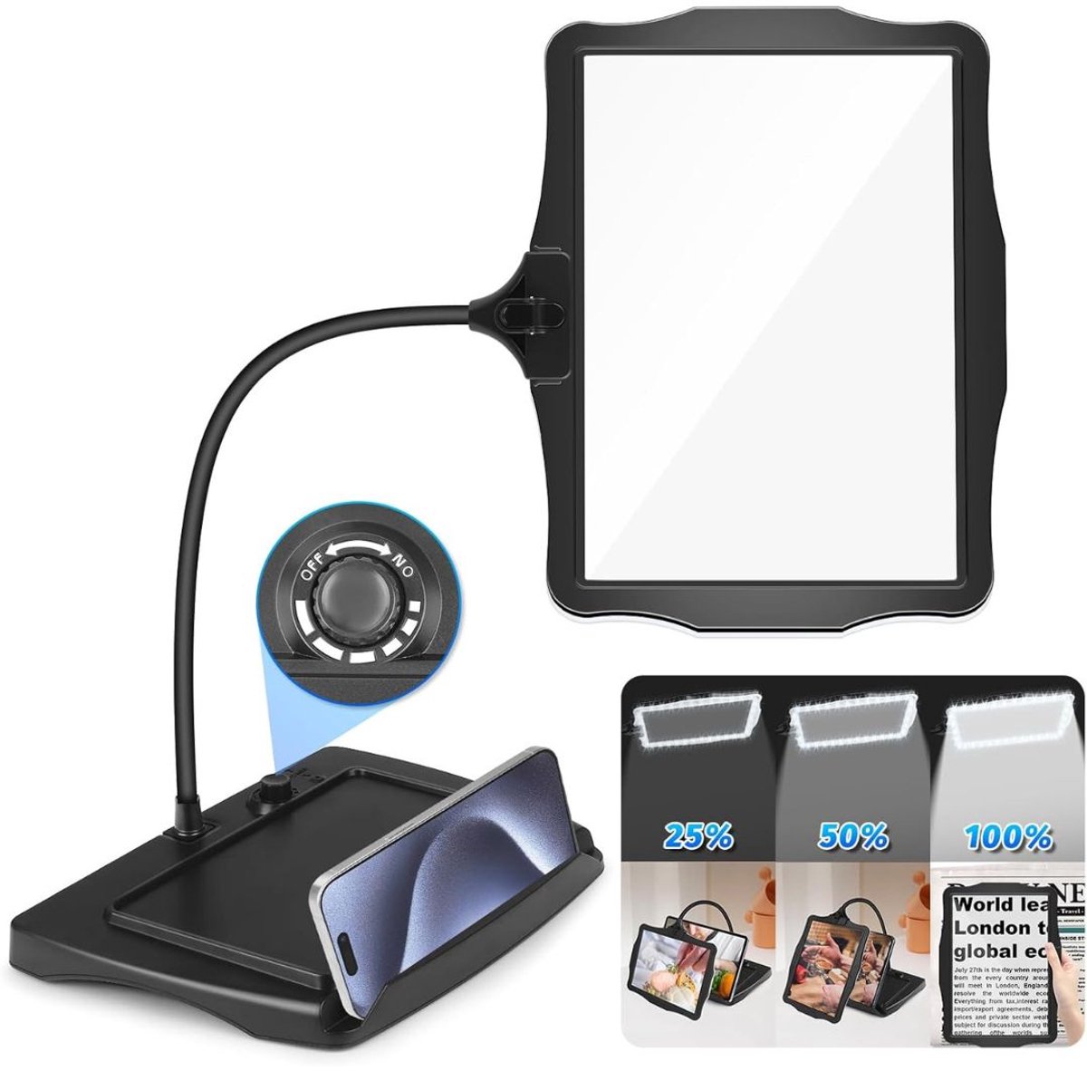 Vergrootglas met Verlichting - Vergrootglas op Standaard - Loep - Vergrootspiegel voor Volwassenen en Kinderen - Zwart