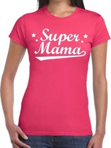 Super mama cadeau t-shirt roze dames L