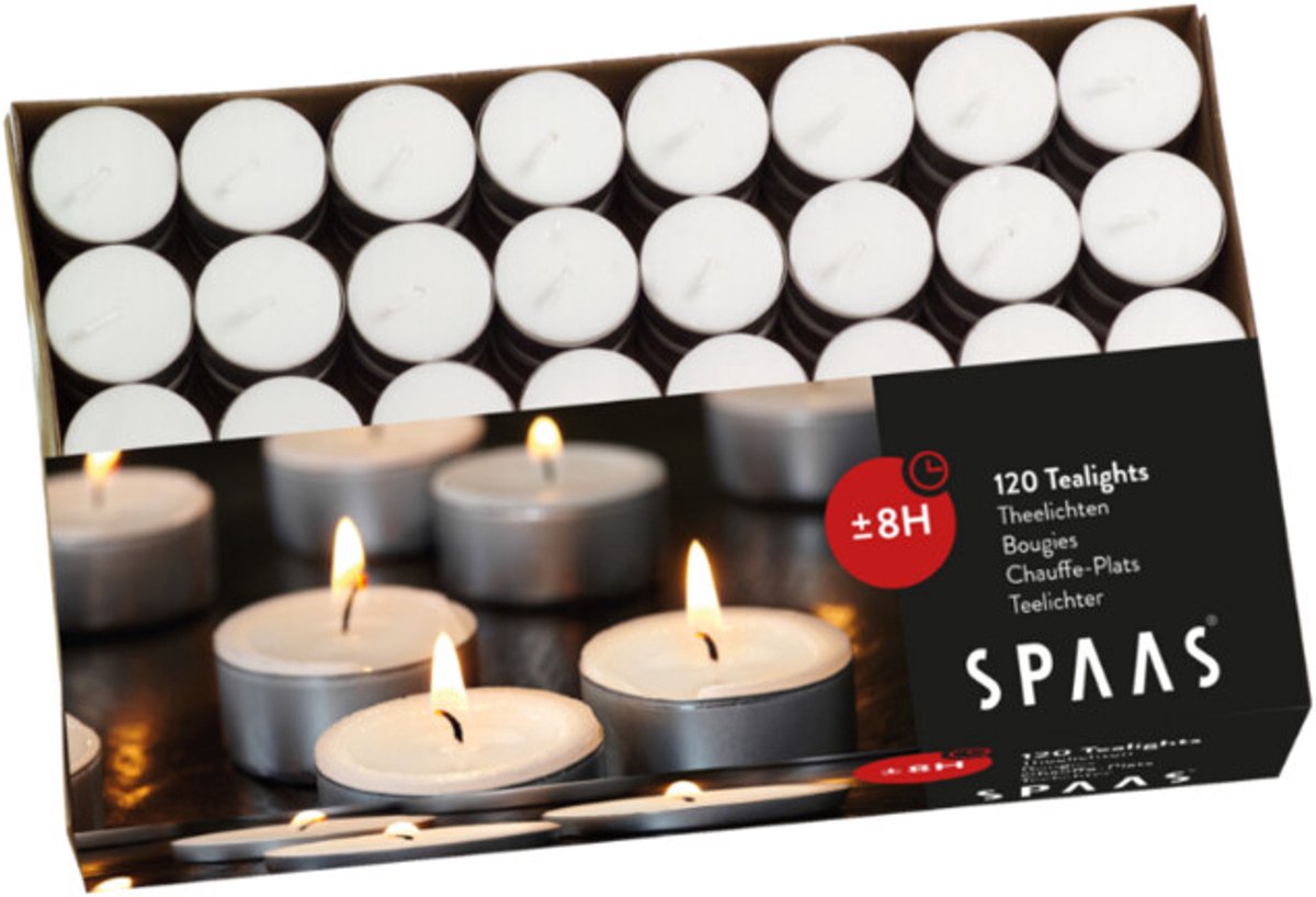 SPAAS Theelichten Wit 8 Branduren - 2 x 120 stuks - Voordeelverpakking