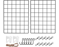 Set van 2 wandroosters, zwart, multifunctionele rasterwand, doe-het-zelf ijzeren rooster, fotowand, decoratie, prikbord voor foto's aan de familie, keuken, kantoor enz. (30 x 40 cm)