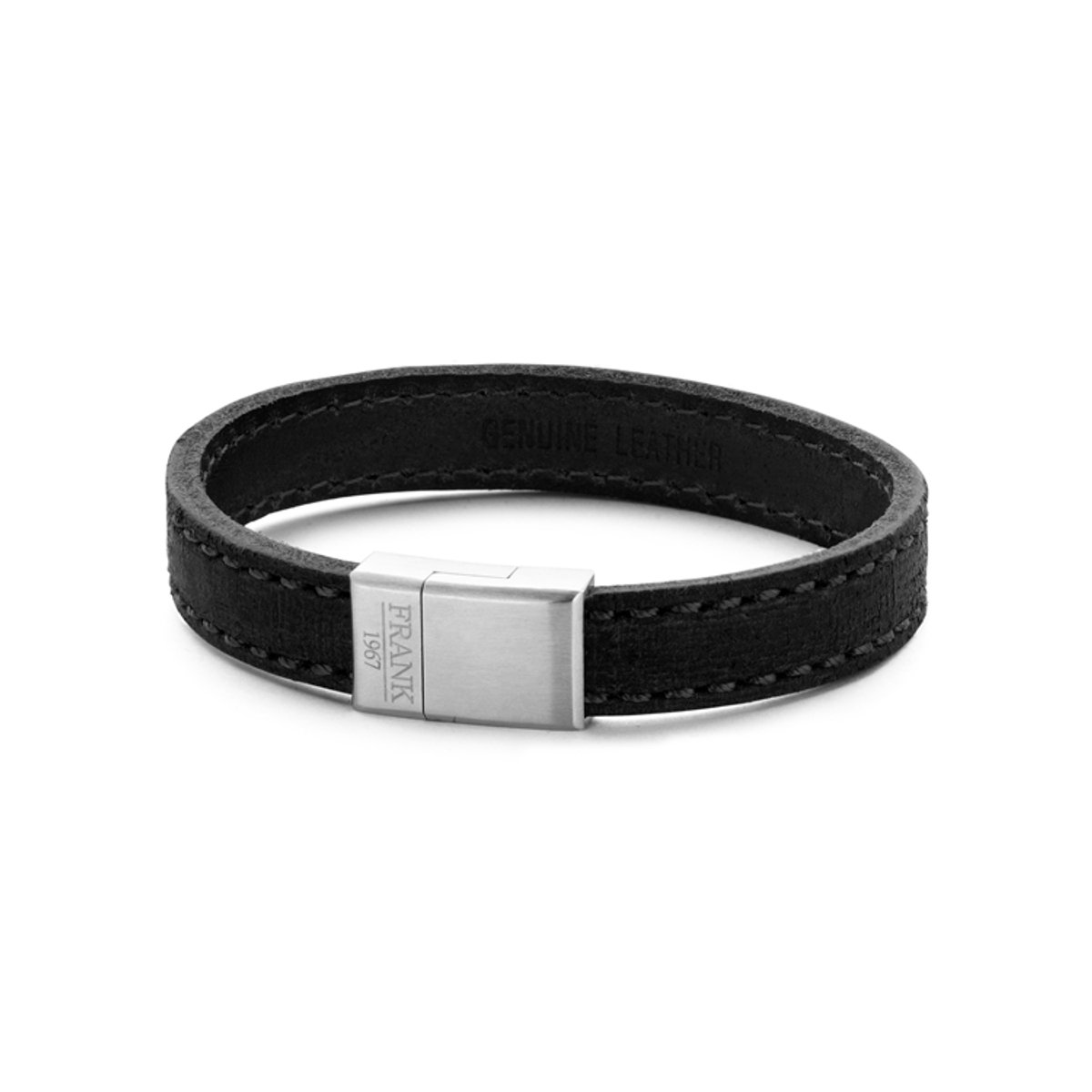 Frank 1967 7FB-0202 - Heren armband met staal element - leer - lengte 21 cm - zwart