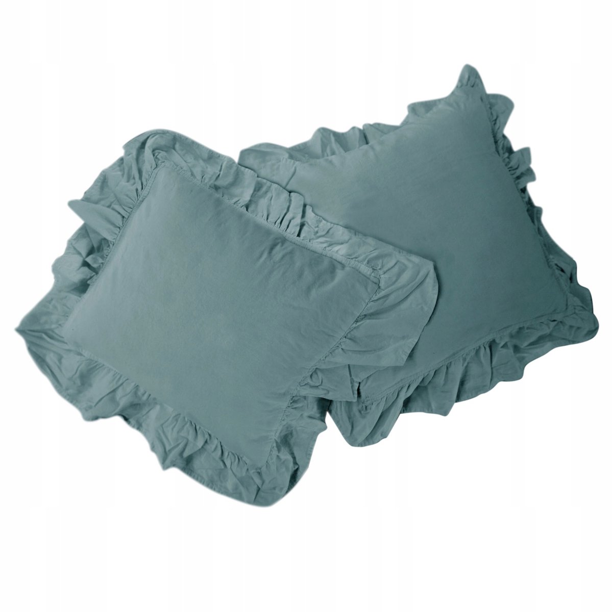 2x Katoenen Kussenslopen met Ruches 40x40cm - Mineral Blue