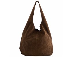Donkerbruine Suède Schoudertas Lili - Handtassen - Hobo Tassen - Shoppers - Ruime Suède dames tassen - Borse in Pelle - Donkerbruin