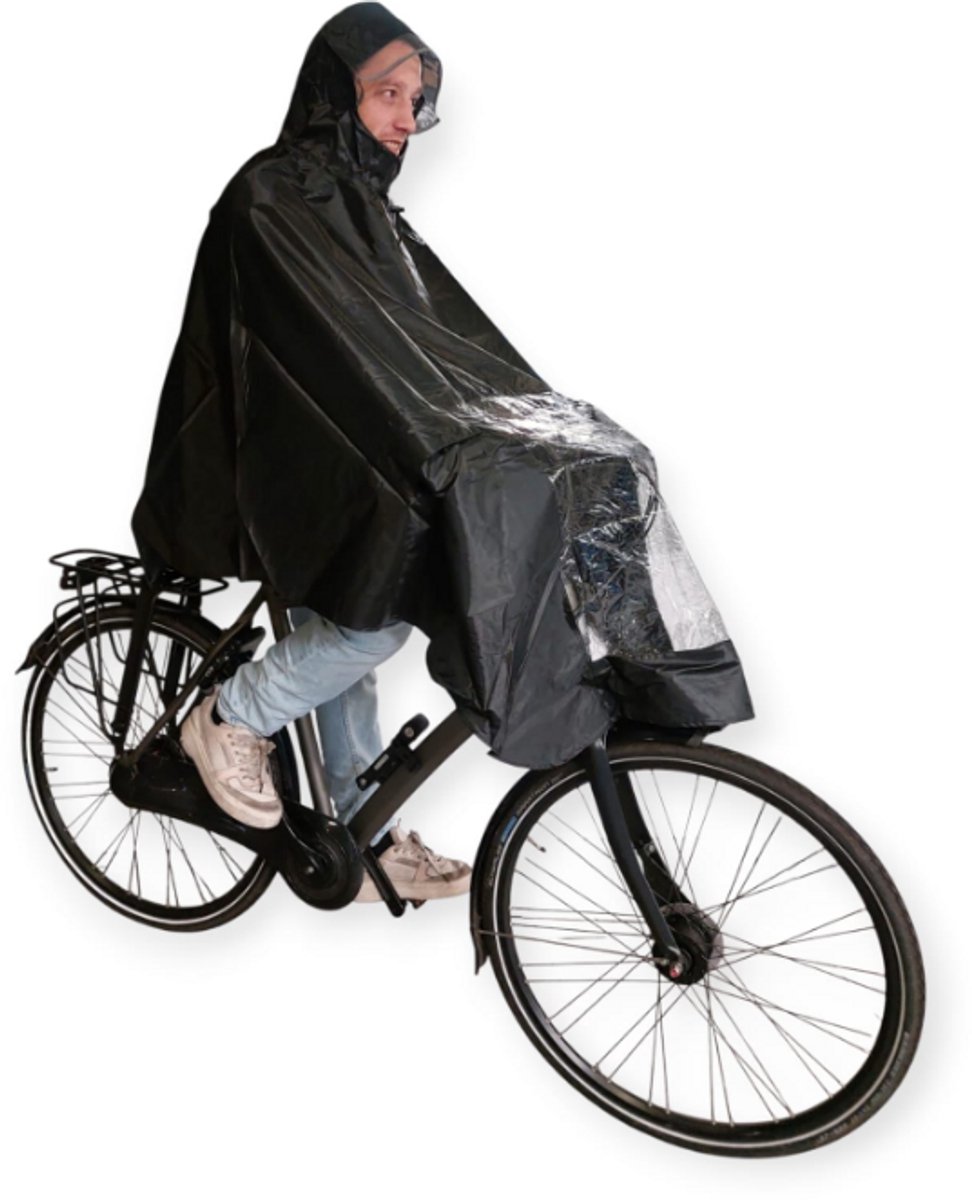 Rieba® Fietsponcho - Regenponcho - Poncho Fiets Regen - Regenjas - Unisex - Dames & Heren - Waterdicht - Winddicht - Polyester - Zwart