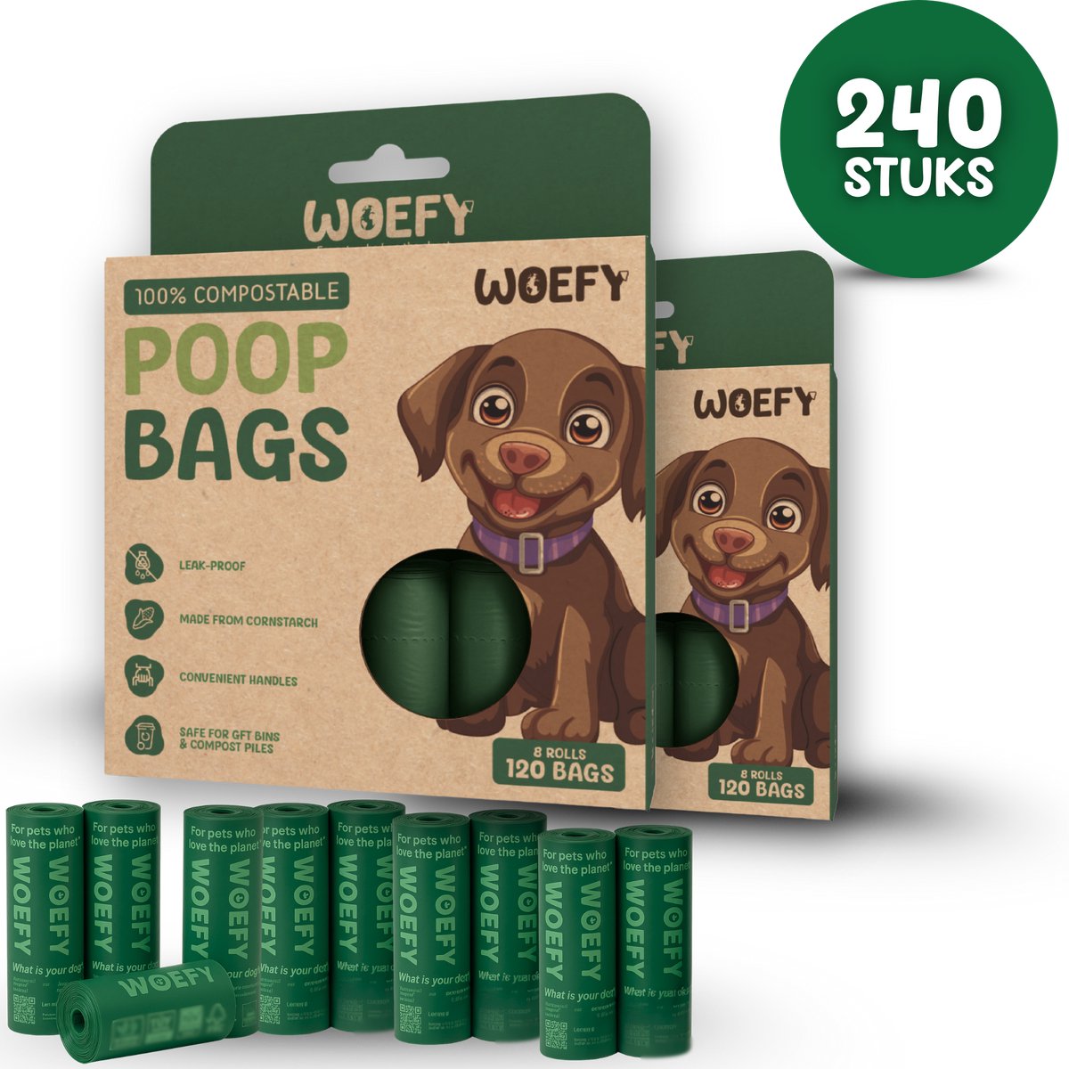 Woefy Hondenpoepzakjes - 240 Stuks - Biologisch Afbreekbaar - Poepzakjes Hond - Extra Stevig - Milieuvriendelijk