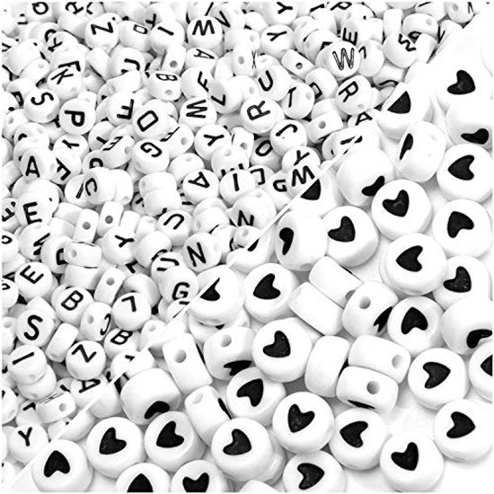TOAOB 1600 stuks Alfabet Kralen 4 x 7 mm Acryl Rond A tot Z Wit Kralen Zwarte en Kleurrijk Letters voor DIY Maken Armbanden Kettingen Sieraden