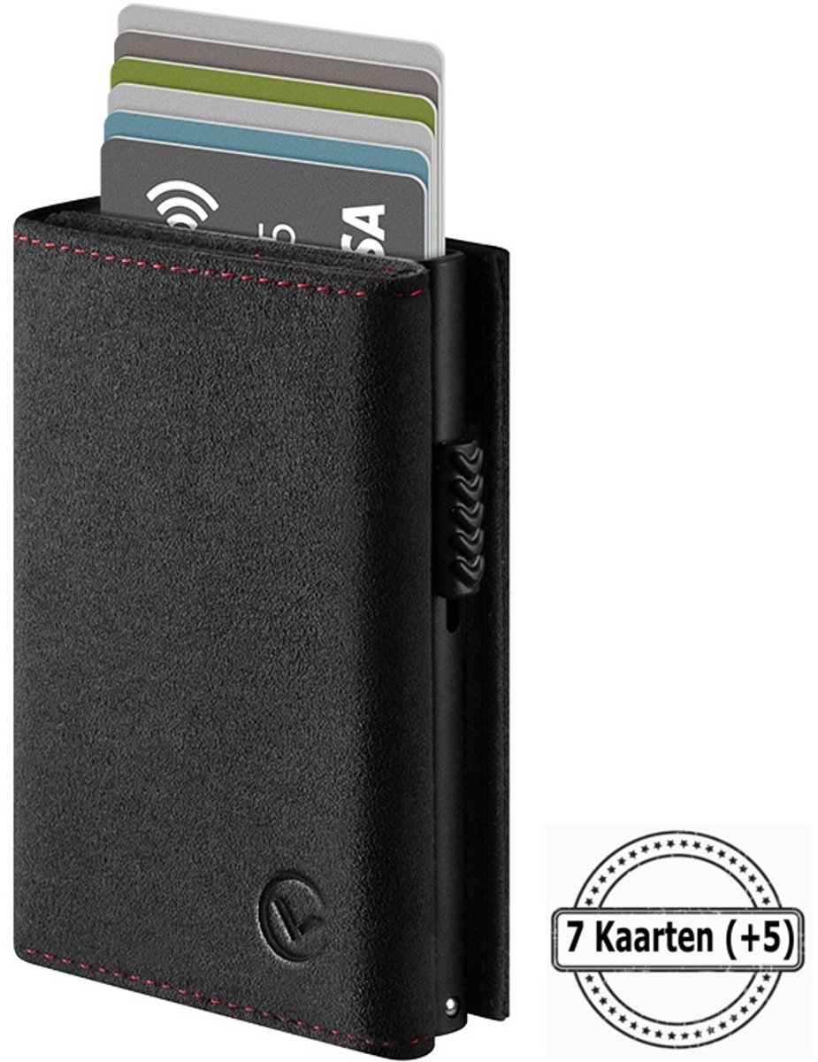 VEXON Legacy Deluxe - Wallet Pro - Premium Wallet Classic - Pasjeshouder Grijs - Kaarthouder - Met Rits - 10 Pasjes, Briefgeld en Muntgeld - RFID Creditcardhouder - Mannen en Vrouwen Portemonnee - Uitschuifbaar - Alcantara Leer - Graphite