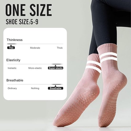 3 paar antislip Pilates ballet trampoline sokken voor dames - blauw/groen/roze van Merkloos — afbeelding 2