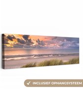 Tableau sur toile 150x50 cm - Décoration murale Coucher de soleil - Dune - Plage - Plantes - Mer - Décoration murale salon - Décoration chambre - Accessoires de décoration - Peintures sur toile