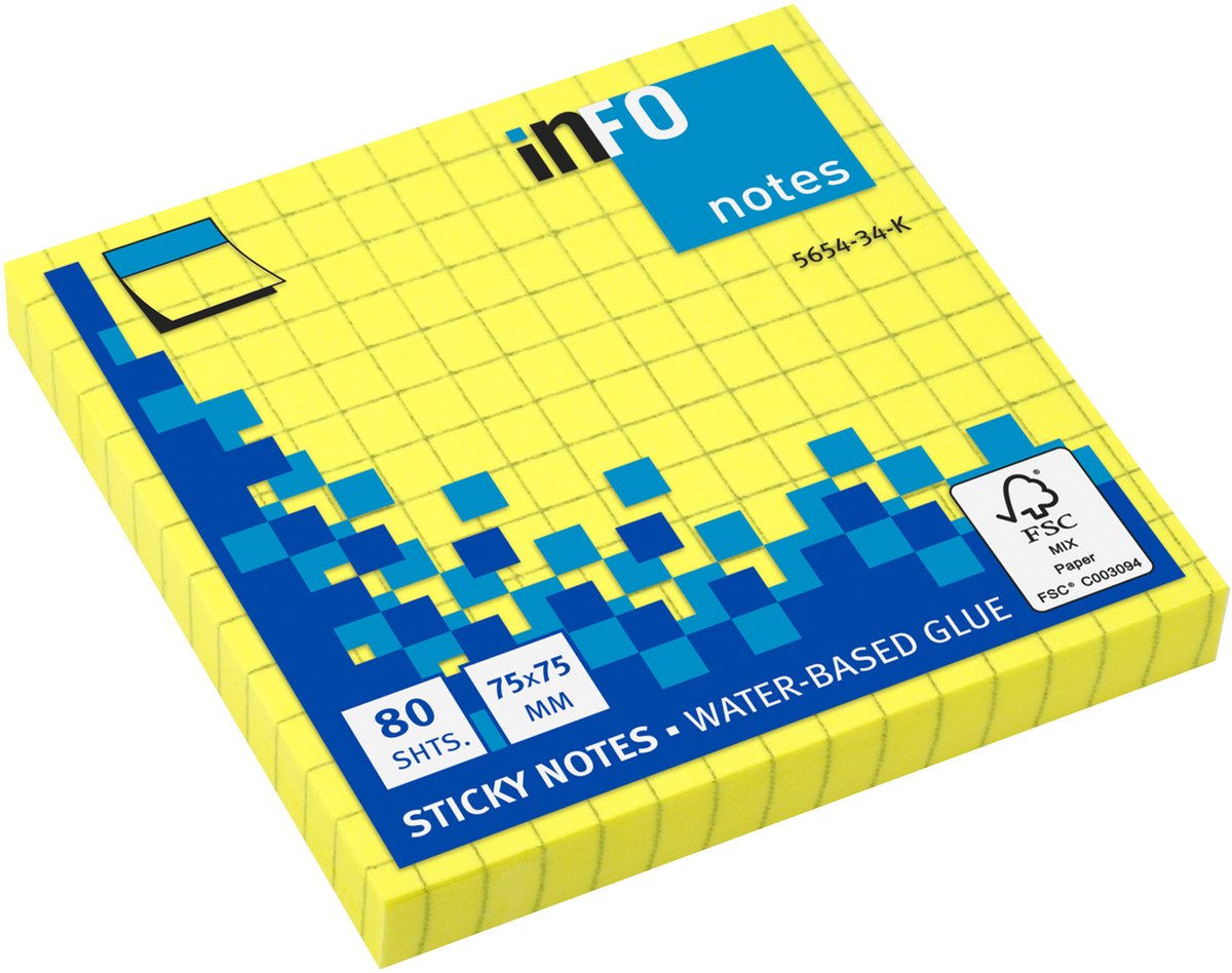 Info sticky notes - Brilliant - 80 vel - 75x75mm - geruit - geel - IN-5654-34-K