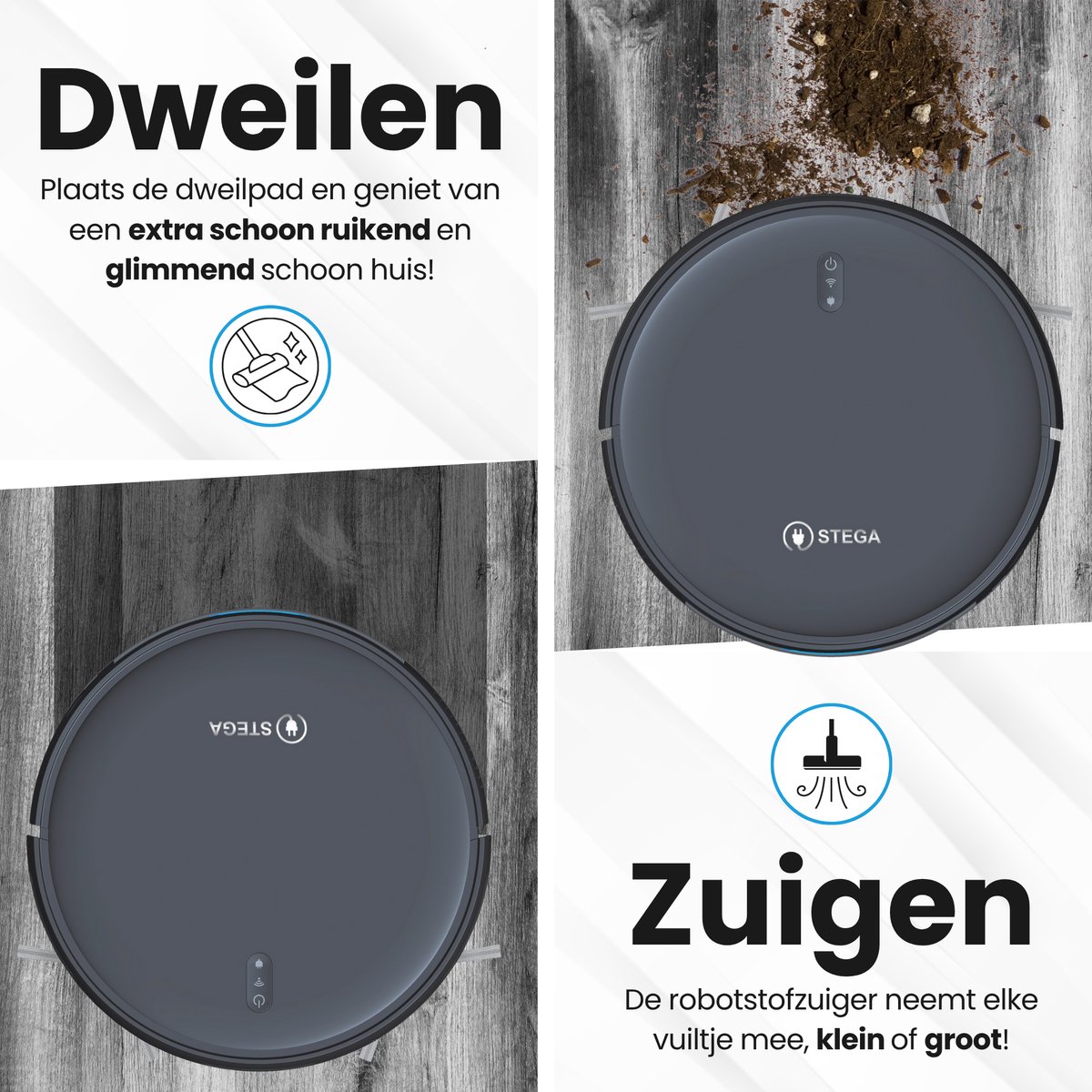 STEGA® RC1400 Robotstofzuiger Zwart met Dweilfunctie en App - afbeelding 2