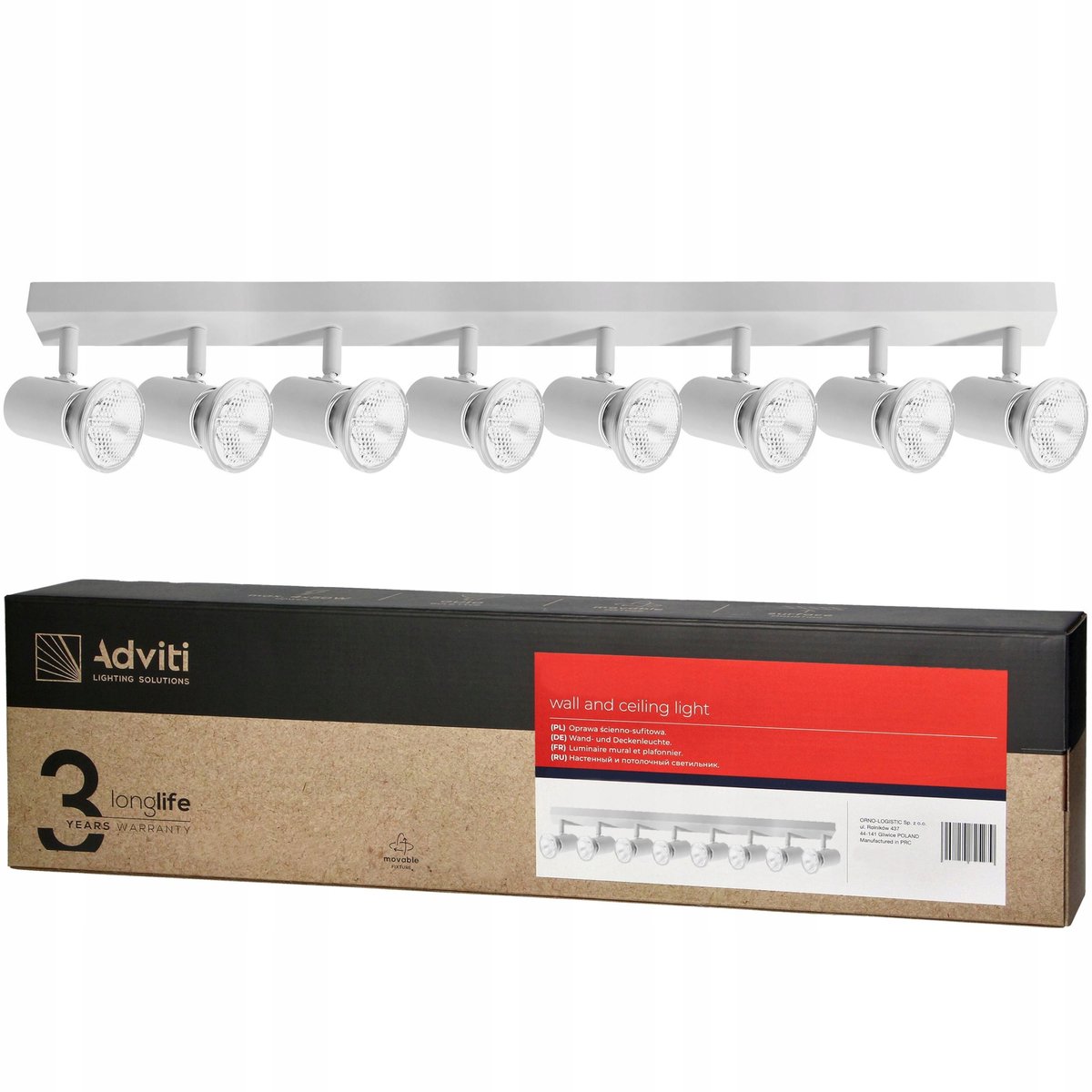 LED Rail Plafondlamp Verstelbaar Wandlamp 8x E27 Wit