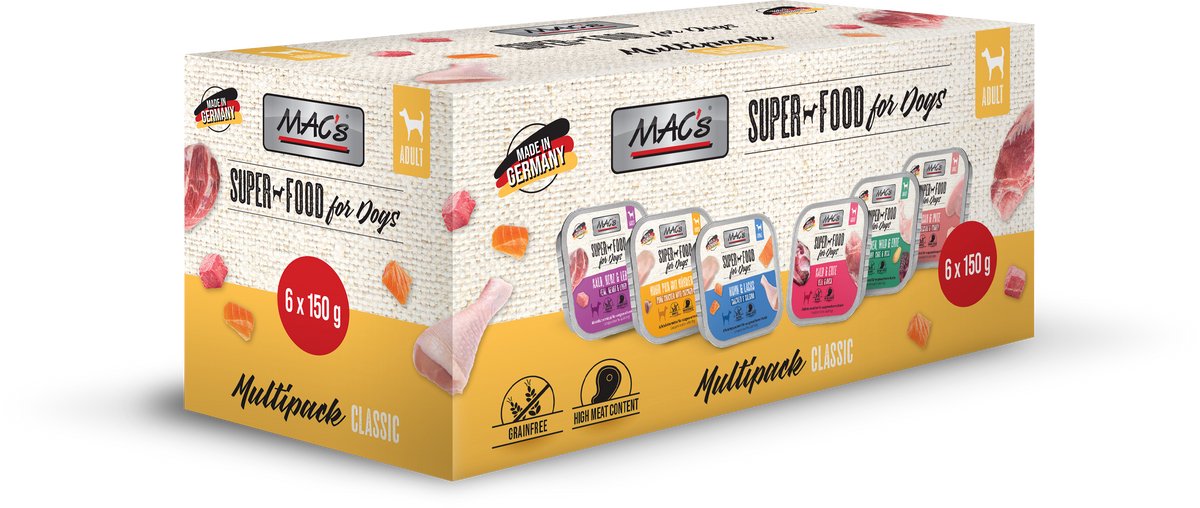 MAC's Hondenvoer Natvoer Vleeskuipjes - multipack 6x150g