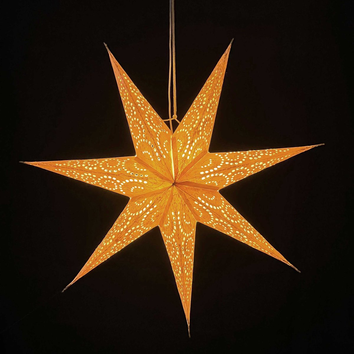 MoreThanHip Kerstster papier met verlichting - 60 cm diameter, 21 cm diep - Kerst ster binnen - Sumana Crème - Handgeschept papier - Incl. USB-LED-verlichtingsset (5 m. snoer, schakelaar en bevestigingsclip) - Raam decoratie - Kerstversiering - Kerstverlichting