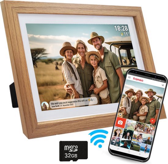 Denver Digitale Fotolijst 10,1 inch – Frameo app + 32GB Micro SD – Licht Hout – Wifi Fotolijst – horizontaal en verticaal – Digitale Fotolijsten Fotokader – Touch Screen – HD